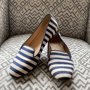 Navy and White Striped J. Crew Flats